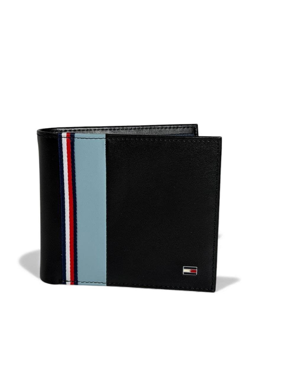 Tommy Hilfiger Black & Blue Stripe Bifold Wallet – Premium Leather 🇺🇸🖤💙