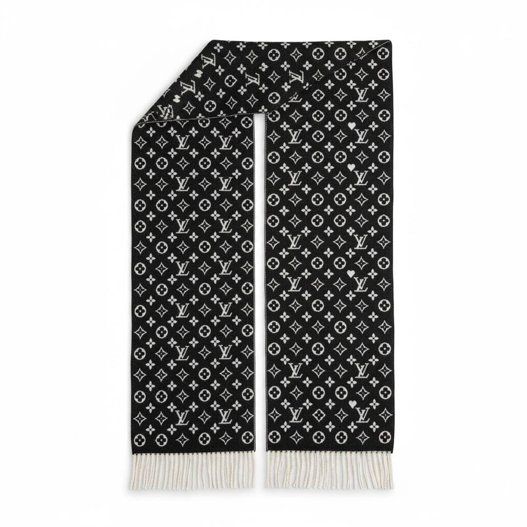 🖤 Louis Vuitton Monogram Reversible Wool Scarf – Black & Grey