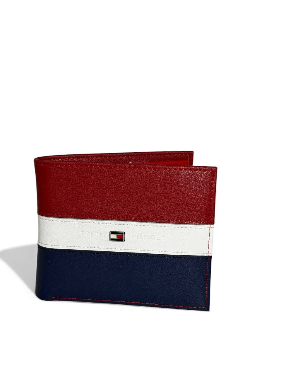 Tommy Hilfiger Tricolor Leather Wallet – Red, White & Navy | Premium Men’s Bifold