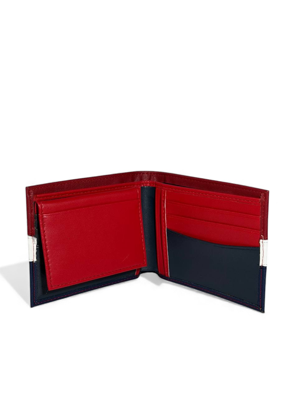 Tommy Hilfiger Tricolor Leather Wallet – Red, White & Navy | Premium Men’s Bifold