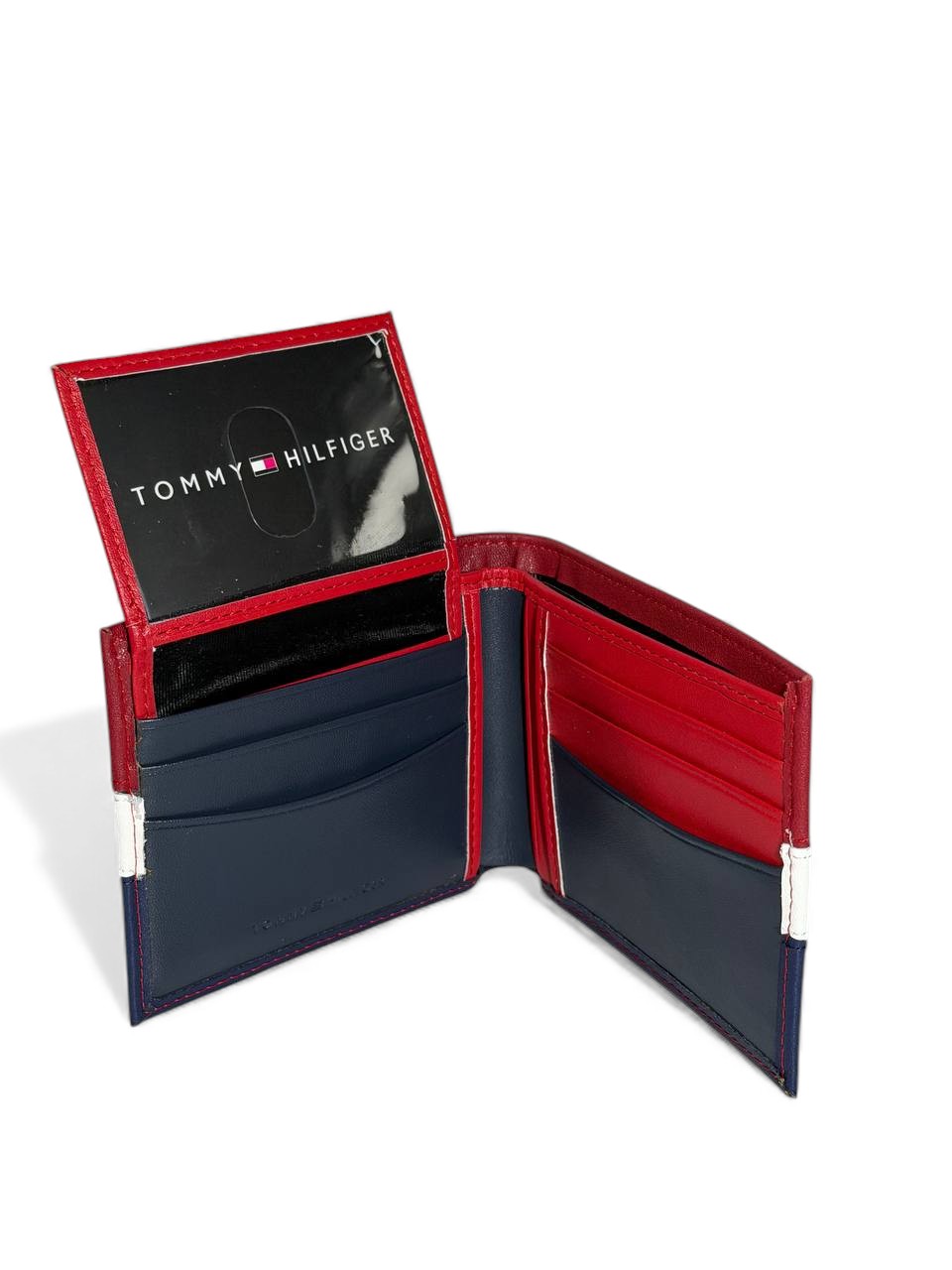 Tommy Hilfiger Tricolor Leather Wallet – Red, White & Navy | Premium Men’s Bifold
