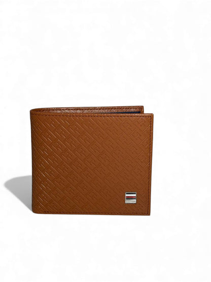 Tommy Hilfiger Brown Embossed Leather Wallet 🤎✨ | Luxury Monogram Design