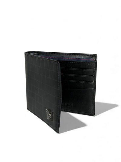 Tommy Hilfiger Grid-Pattern Leather Wallet 🖤🔳 | Premium TH Metal Logo