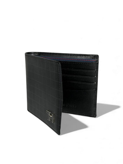 Tommy Hilfiger Grid-Pattern Leather Wallet 🖤🔳 | Premium TH Metal Logo