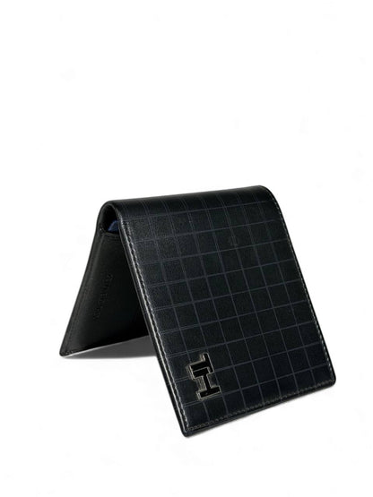 Tommy Hilfiger Grid-Pattern Leather Wallet 🖤🔳 | Premium TH Metal Logo