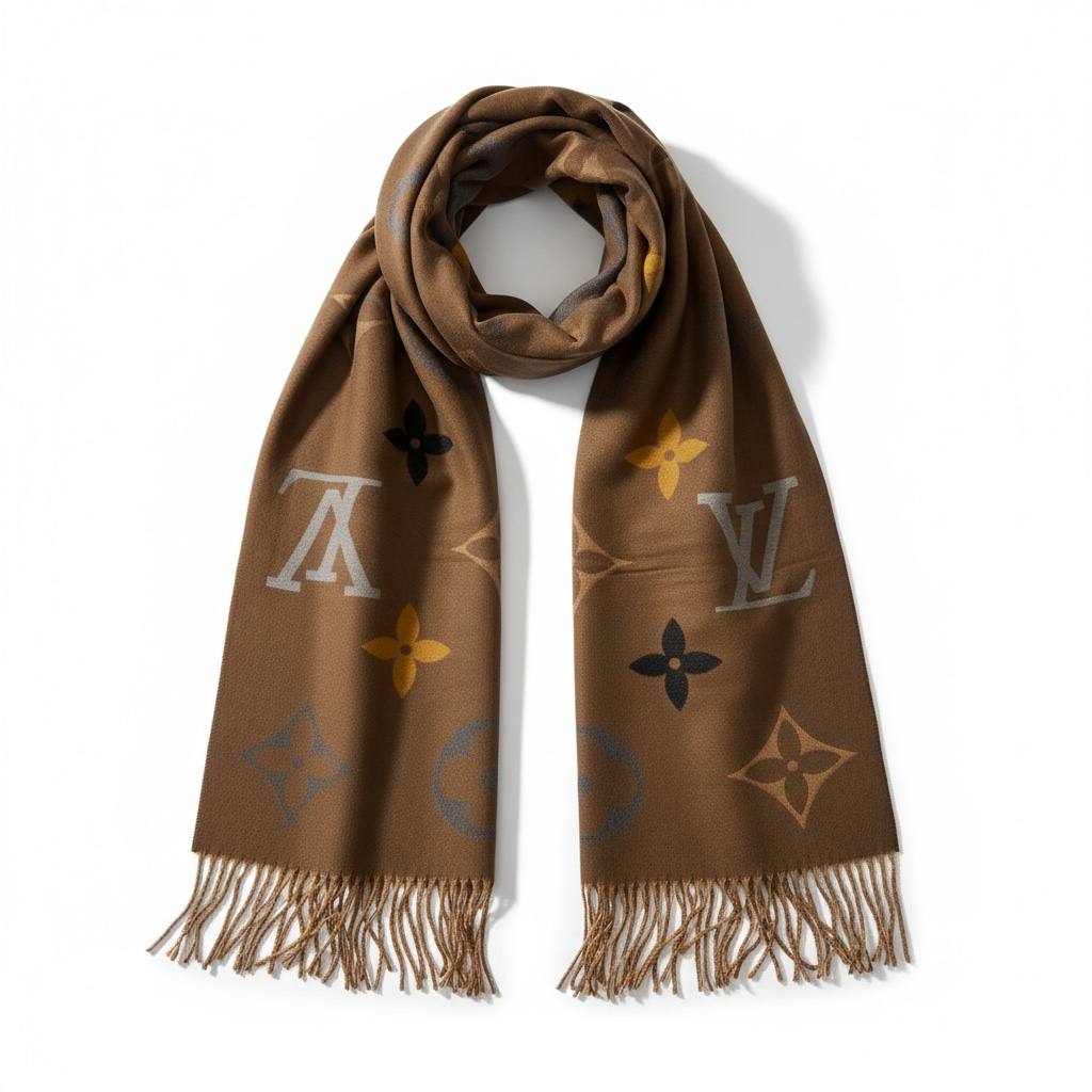 🧣 Louis Vuitton Multicolor Monogram Scarf – Caramel Brown