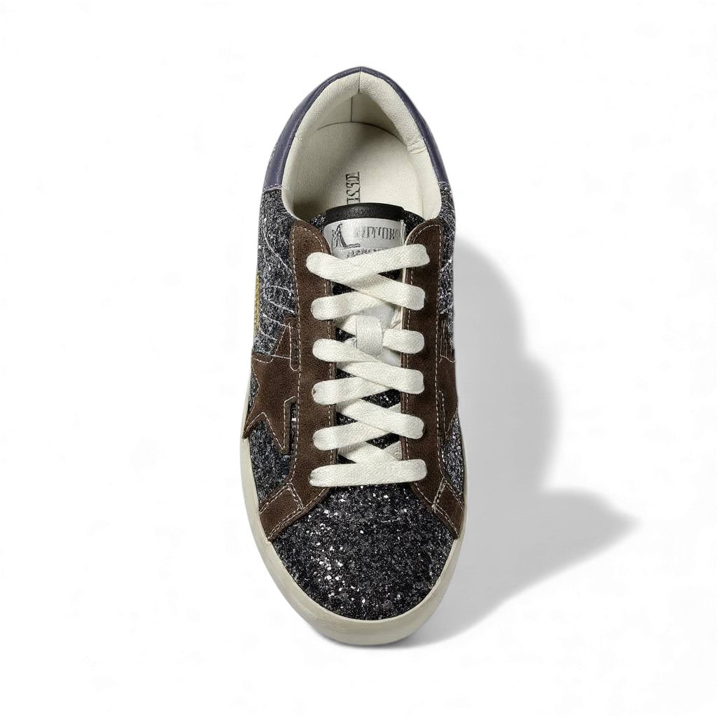 ✨ Golden Goose Glitter Star Sneakers – Black Silver Sparkle Edition ⭐✨