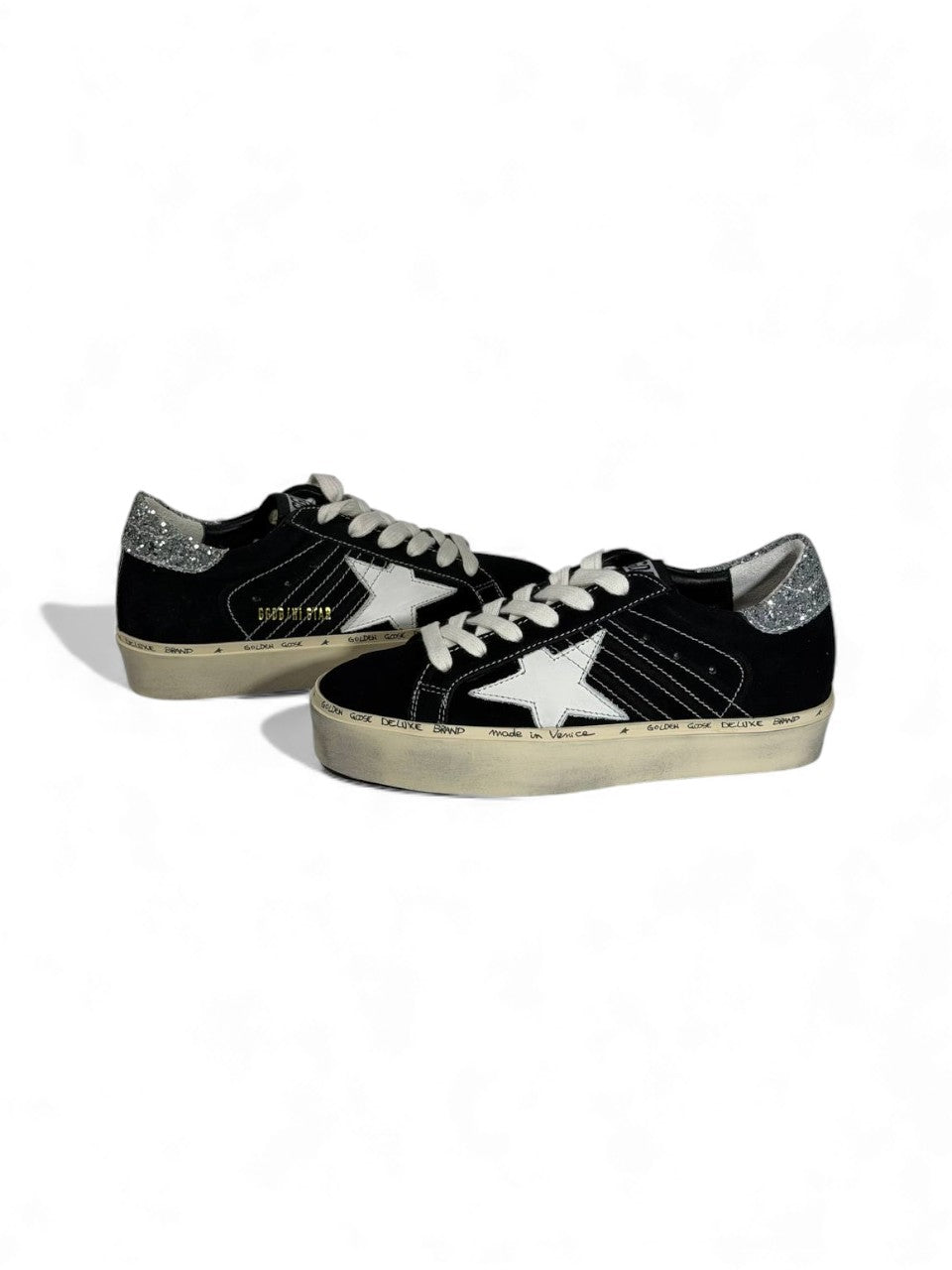 ✨ Golden Goose Black Suede Sneakers – White Star & Silver Heel Edition ⭐⚡