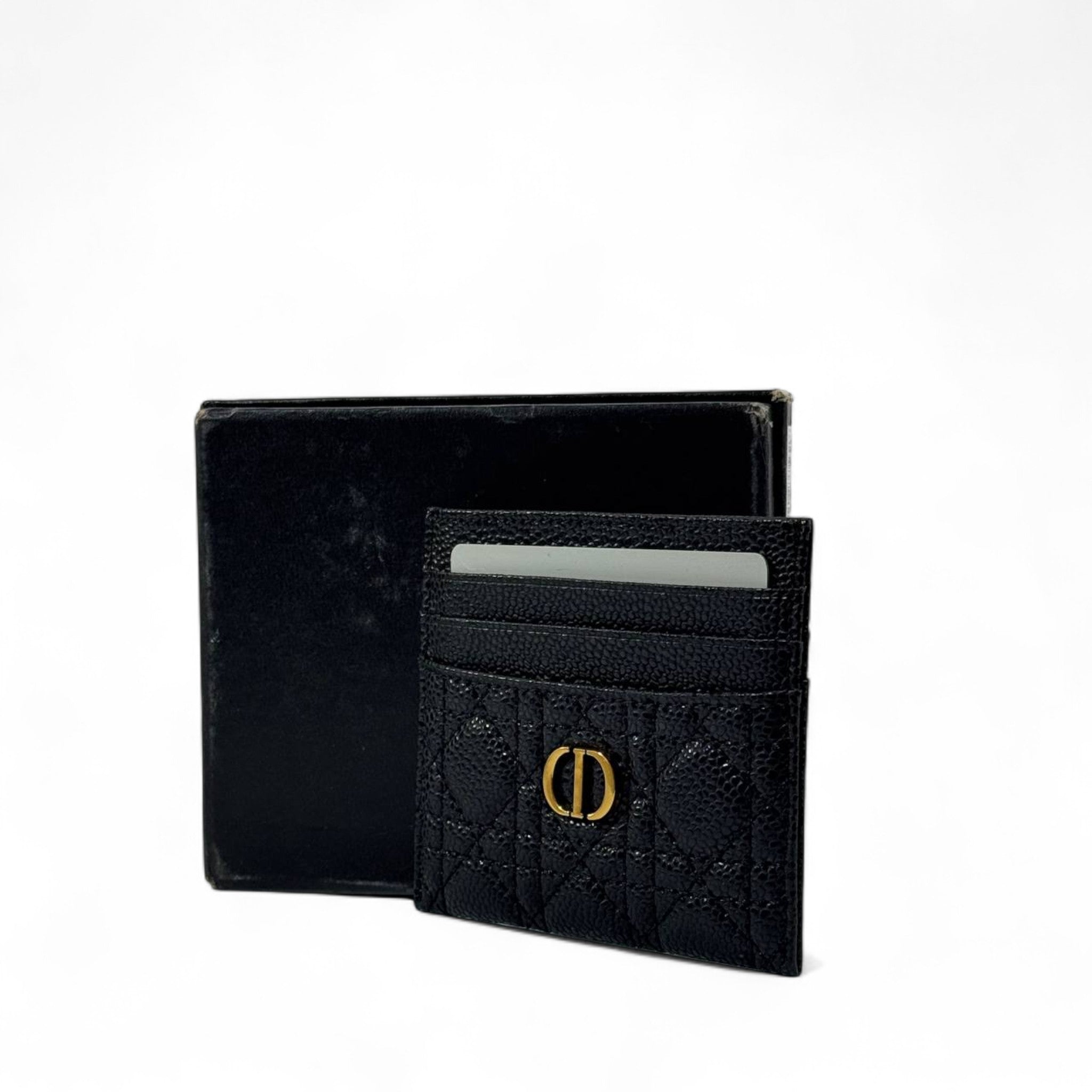 ✨ Dior Black Leather Card Holder – CD Gold Accent