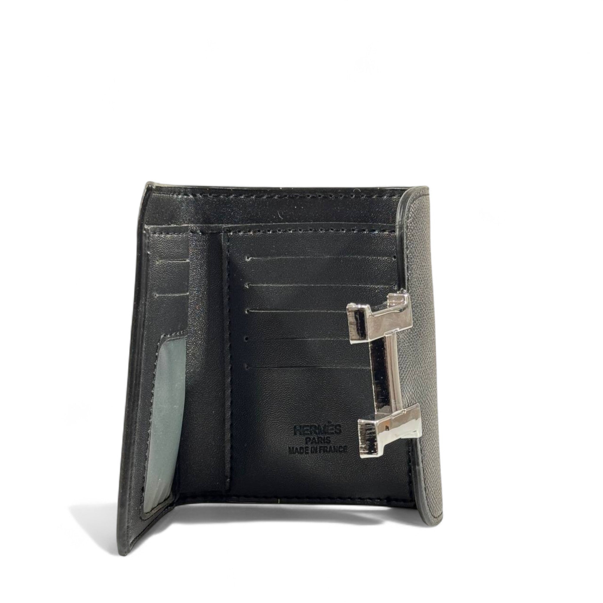 🖤 Hermès Black Leather Wallet – Iconic H Buckle