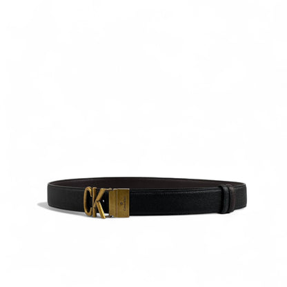 🖤 Calvin Klein Black Leather Belt – CK Gold Buckle | 115 cm