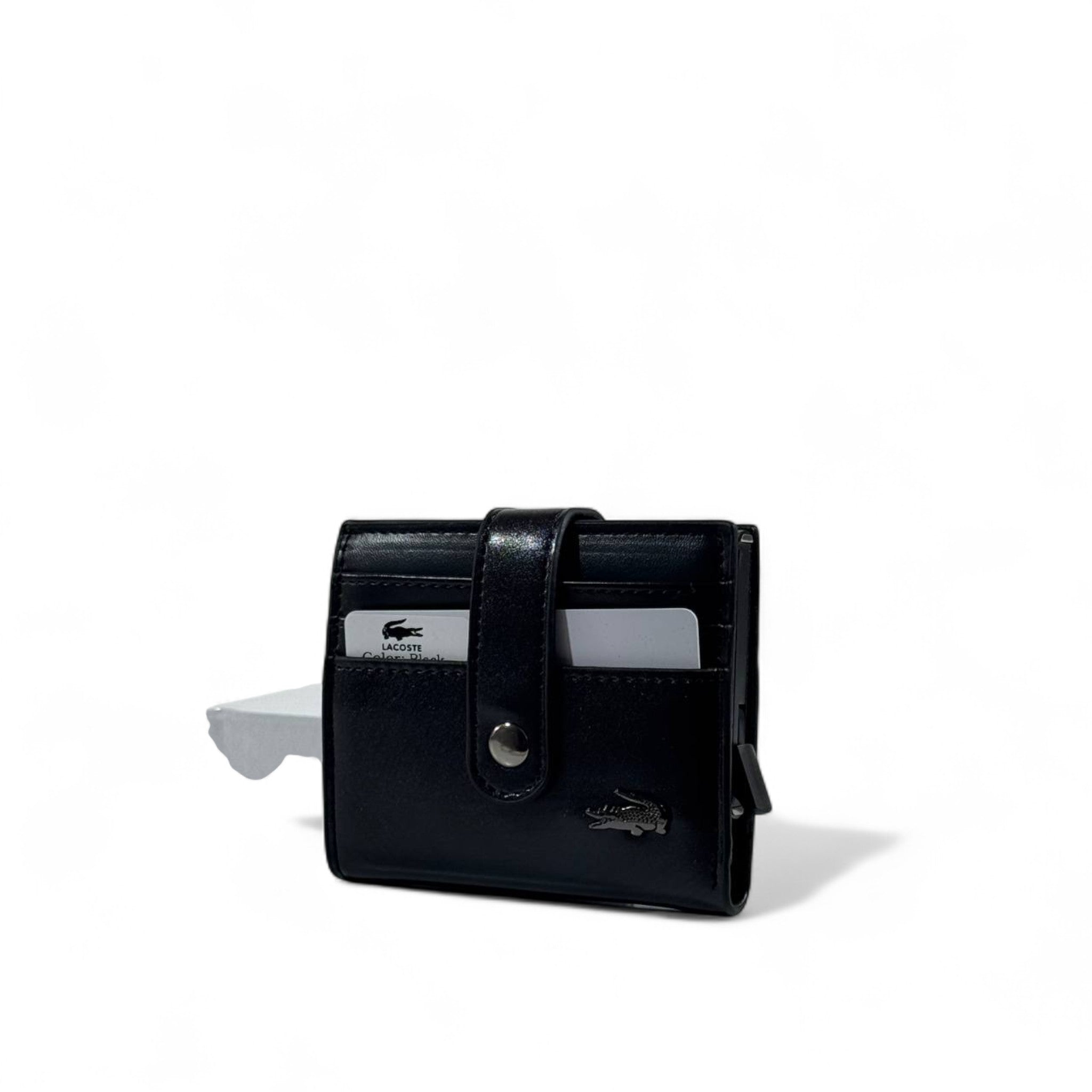 🖤 Lacoste Black Leather Wallet – Strap Closure with Crocodile Logo