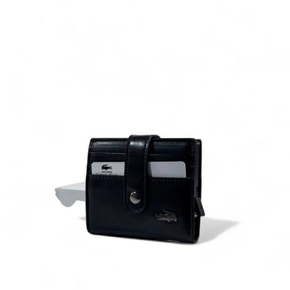 🖤 Lacoste Black Leather Wallet – Strap Closure with Crocodile Logo