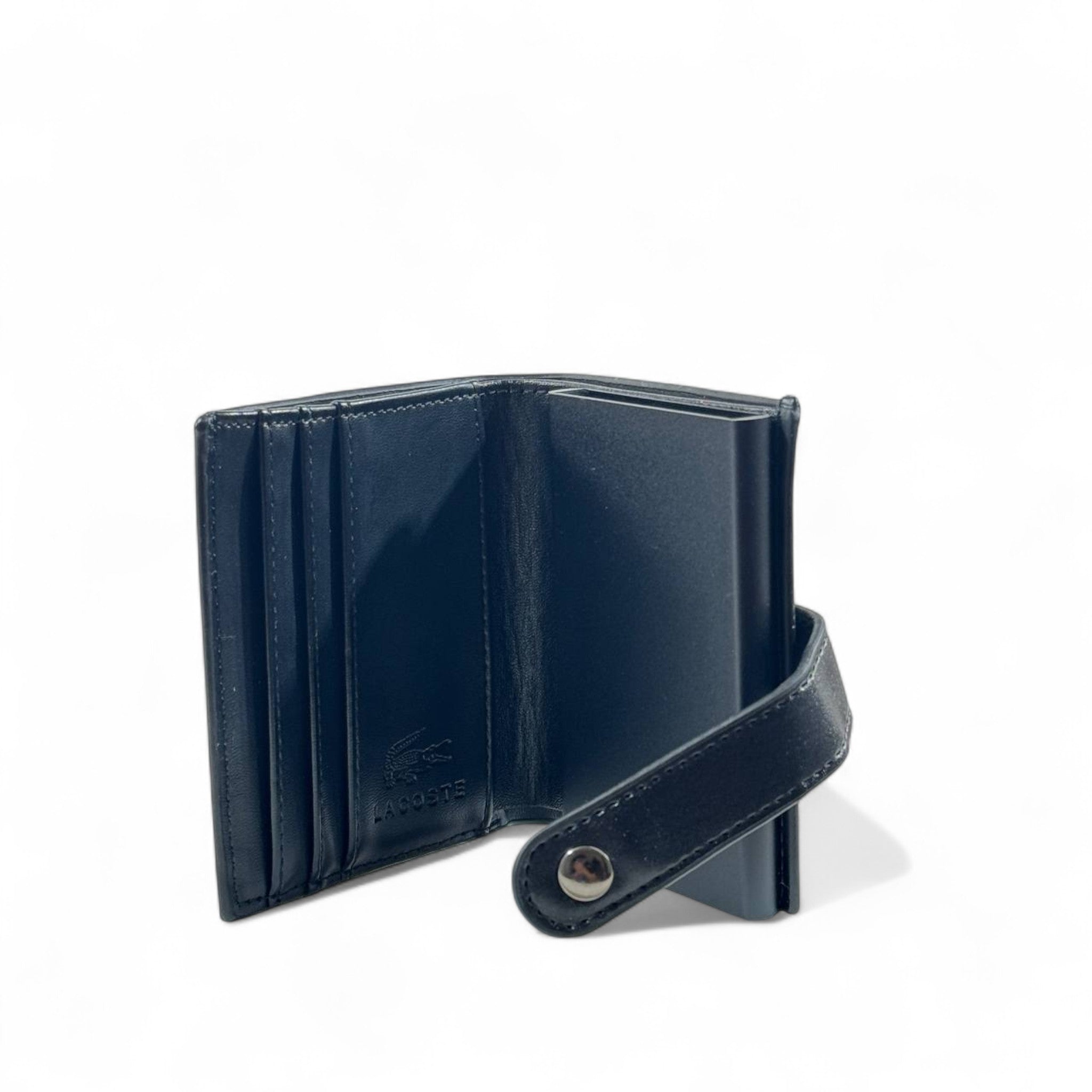 🖤 Lacoste Black Leather Wallet – Strap Closure with Crocodile Logo