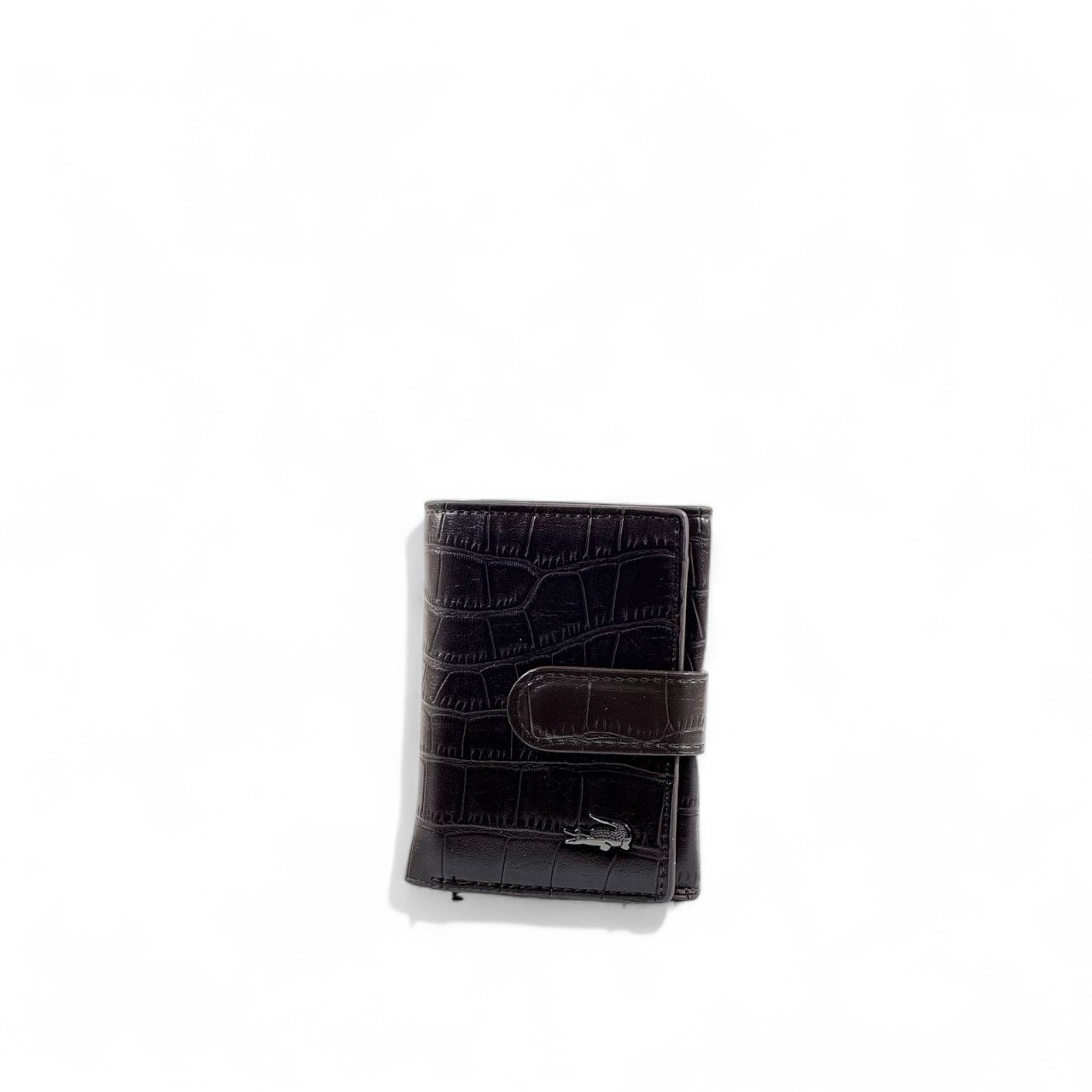 🐊 Lacoste Crocodile-Textured Black brown Wallet – Strap Closure