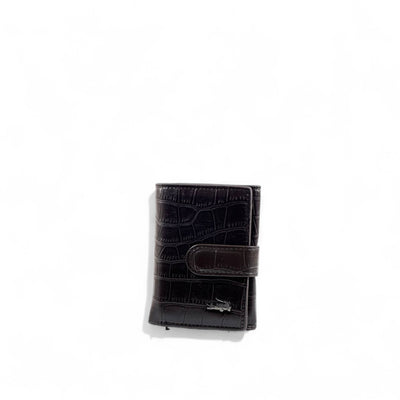 🐊 Lacoste Crocodile-Textured Black brown Wallet – Strap Closure