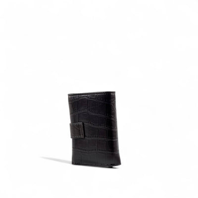 🐊 Lacoste Crocodile-Textured Black brown Wallet – Strap Closure