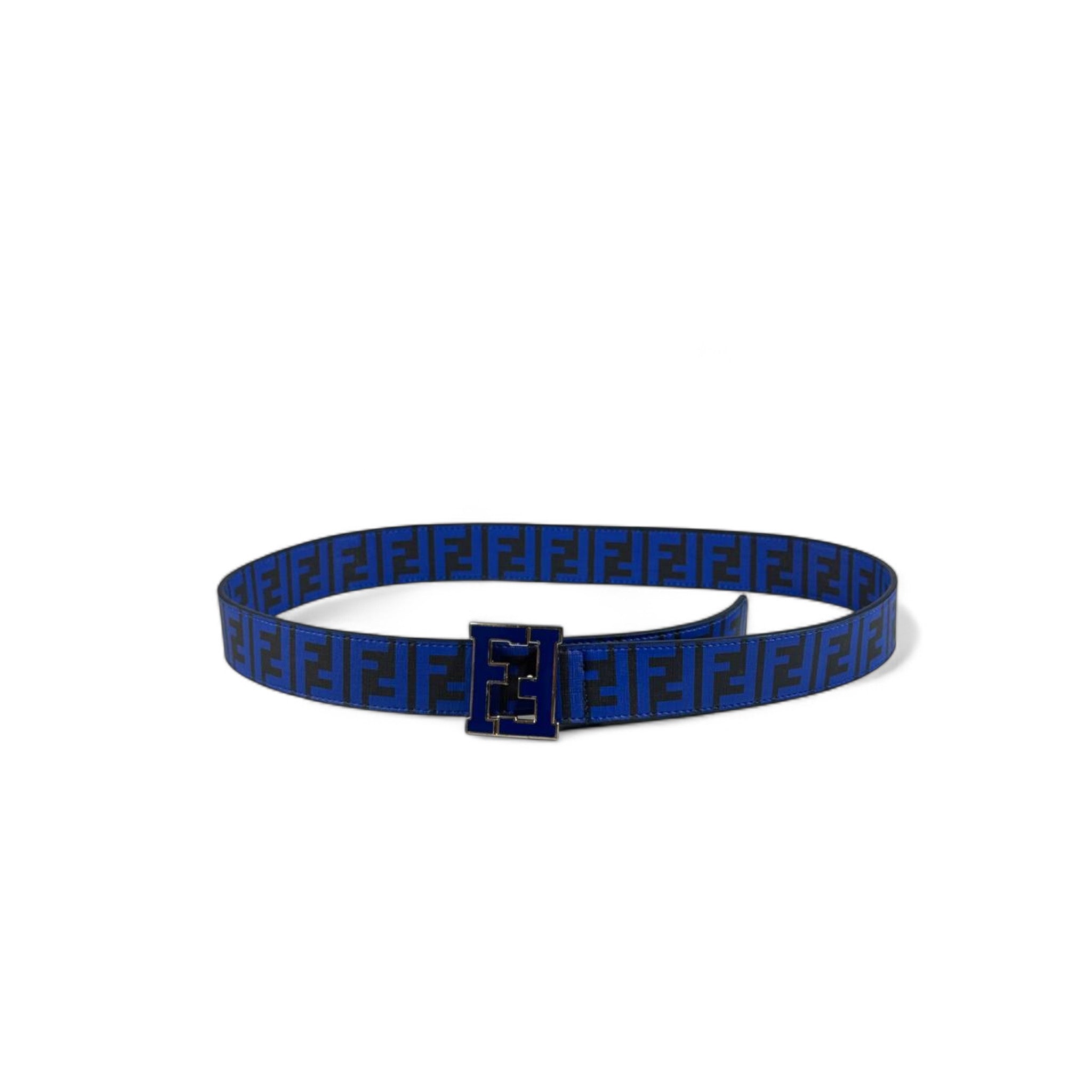 💙 Fendi FF Monogram Canvas Belt – Blue Elegance | 120 cm