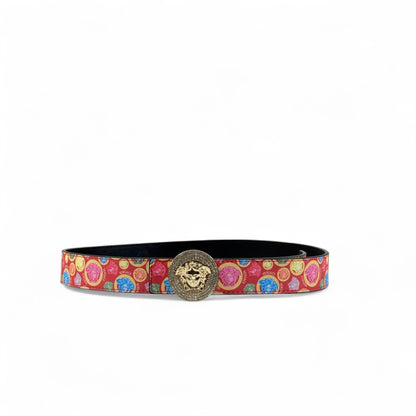🌟 Versace Medusa Buckle Belt – Multicolor Baroque Print | 120 cm