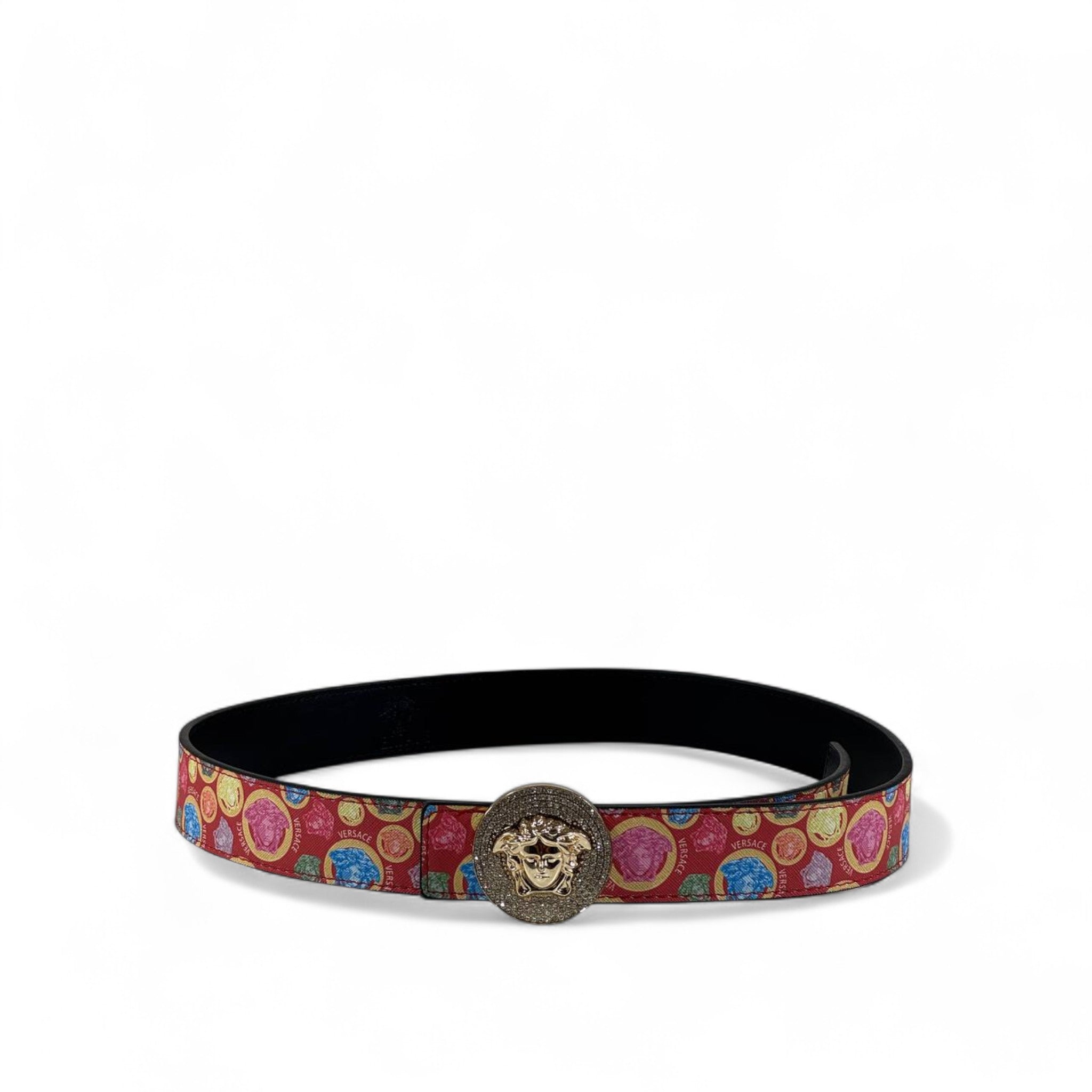 🌟 Versace Medusa Buckle Belt – Multicolor Baroque Print | 120 cm