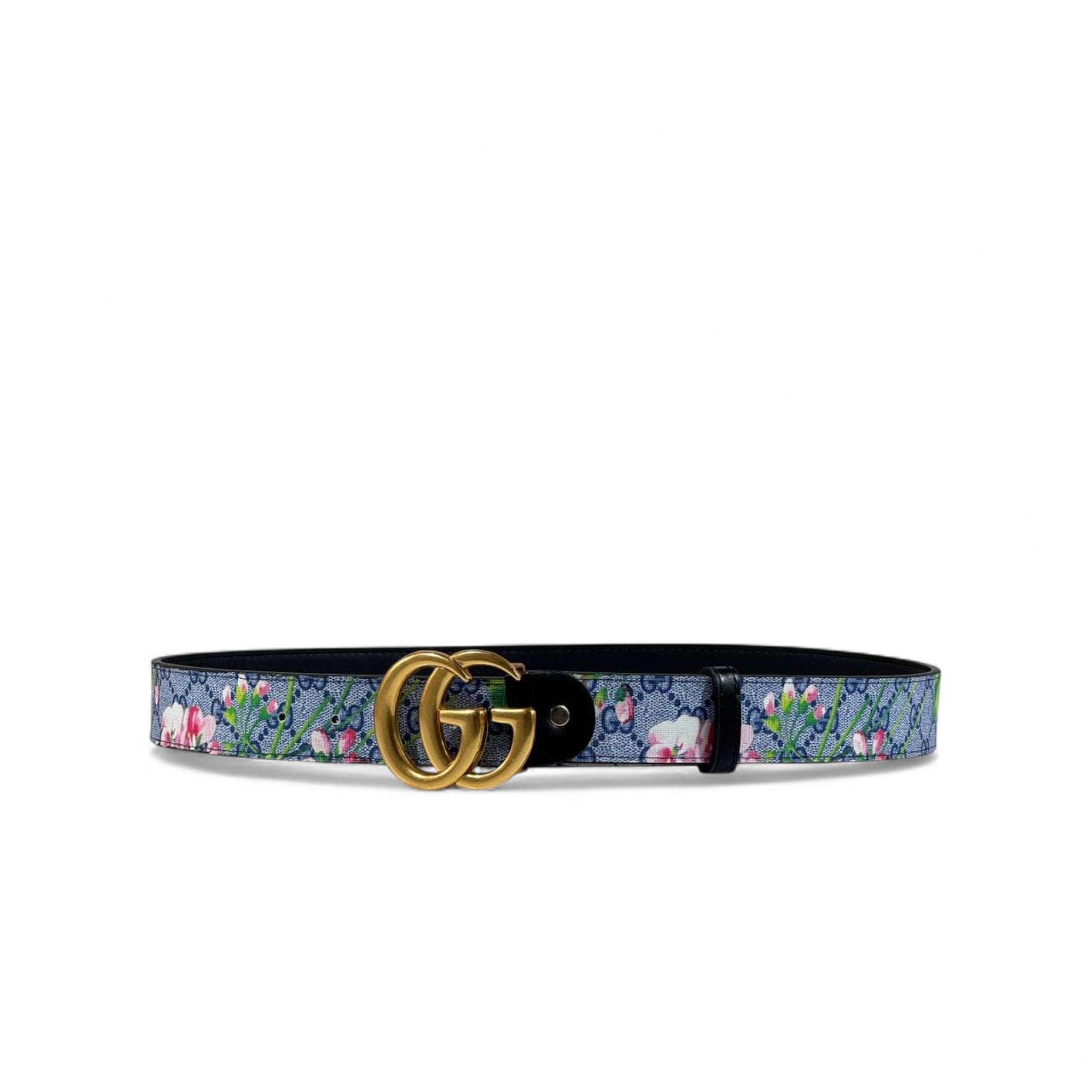 🌸 Gucci GG Supreme Floral Belt – Gold Double G Buckle | 115 cm