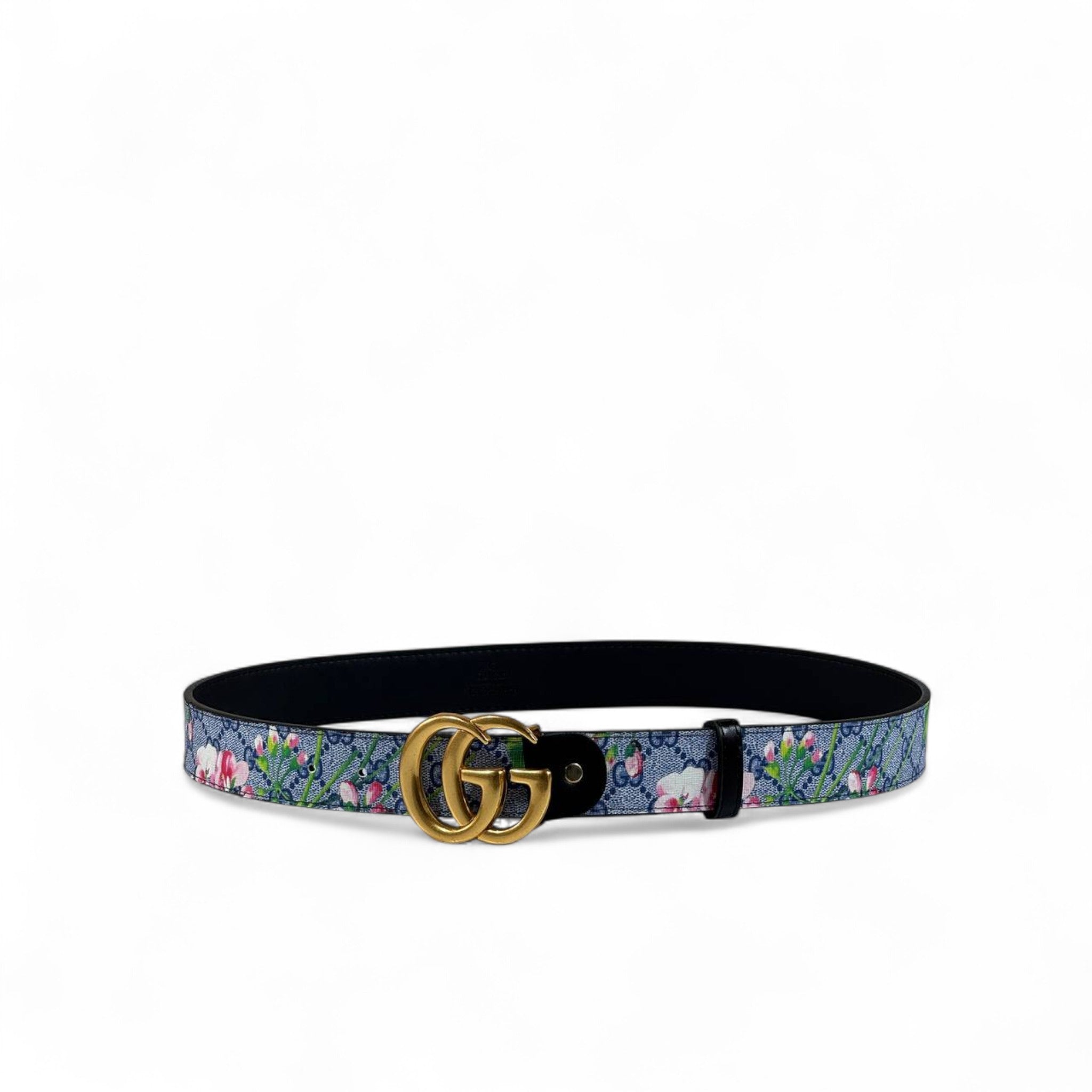 🌸 Gucci GG Supreme Floral Belt – Gold Double G Buckle | 115 cm