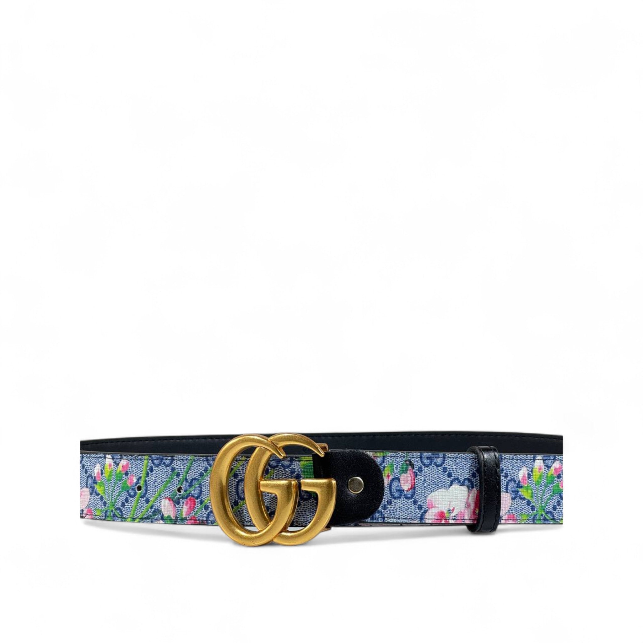 🌸 Gucci GG Supreme Floral Belt – Gold Double G Buckle | 115 cm