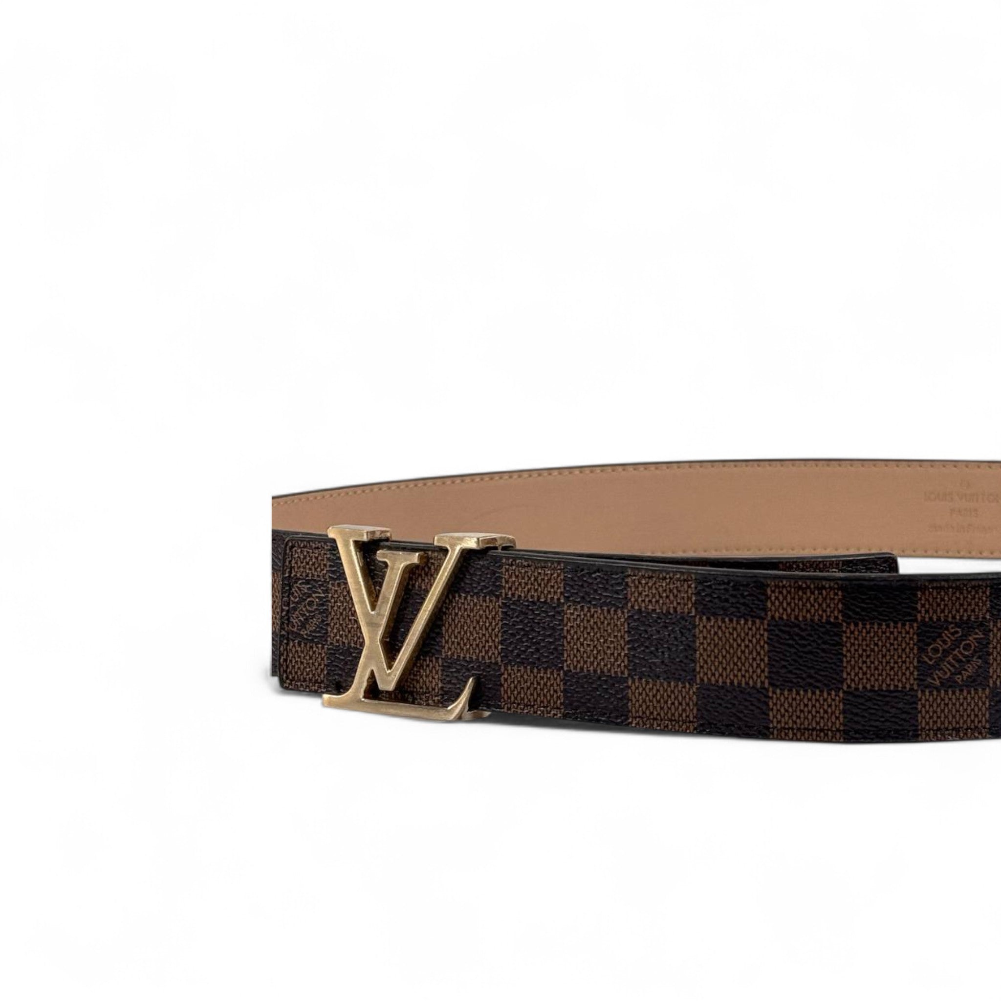 🤎 Louis Vuitton Damier Canvas Belt – LV Gold Buckle | 130 cm