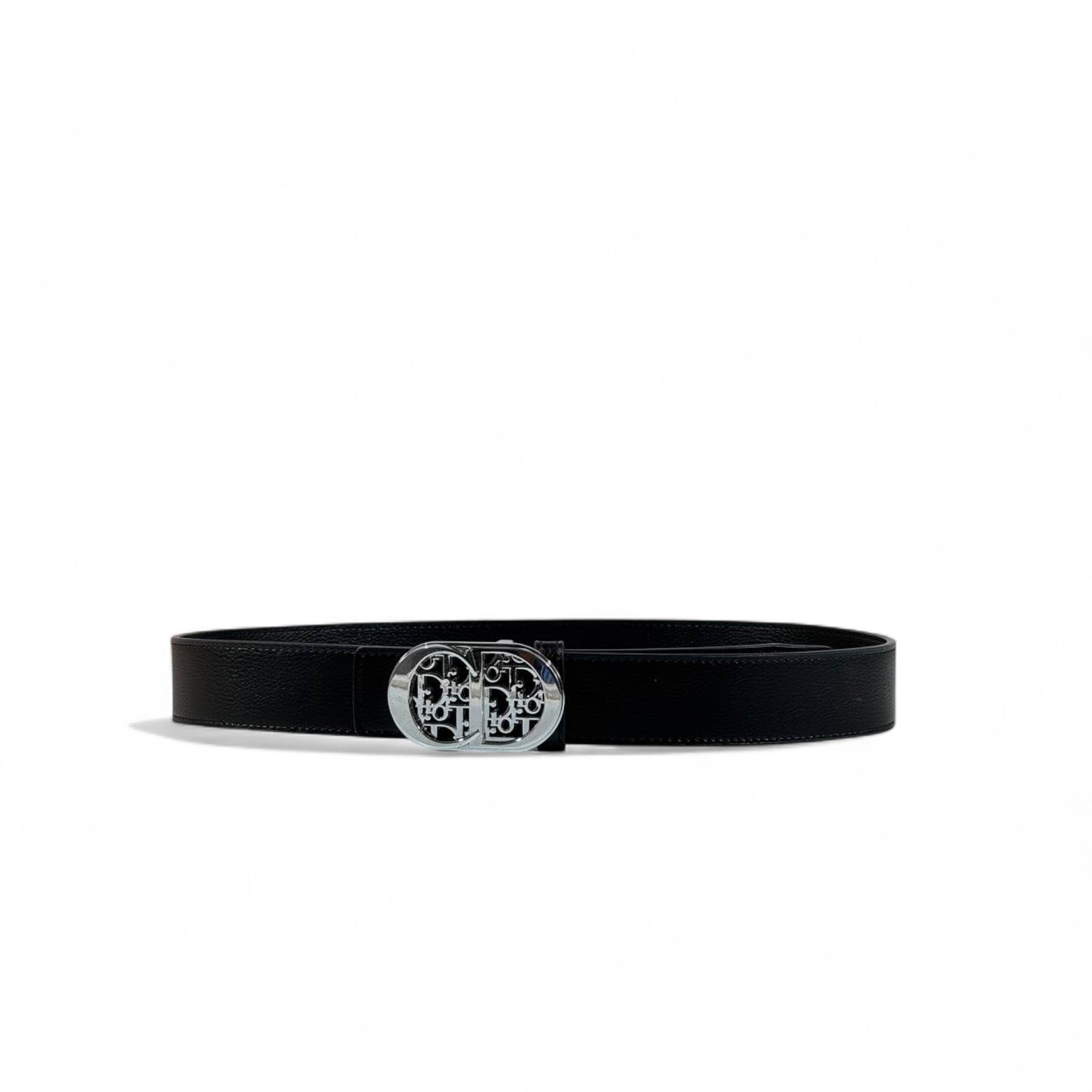 ⚜️ Dior Black Leather Belt – Silver CD Buckle | 115 cm