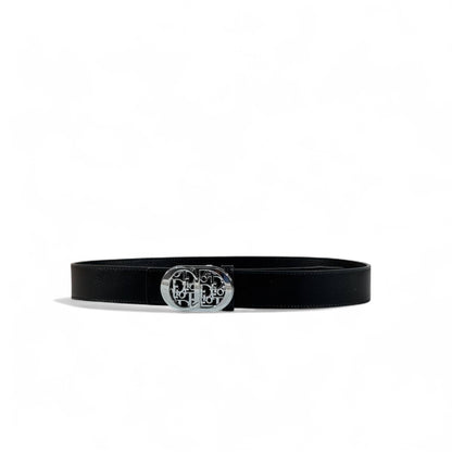 ⚜️ Dior Black Leather Belt – Silver CD Buckle | 115 cm