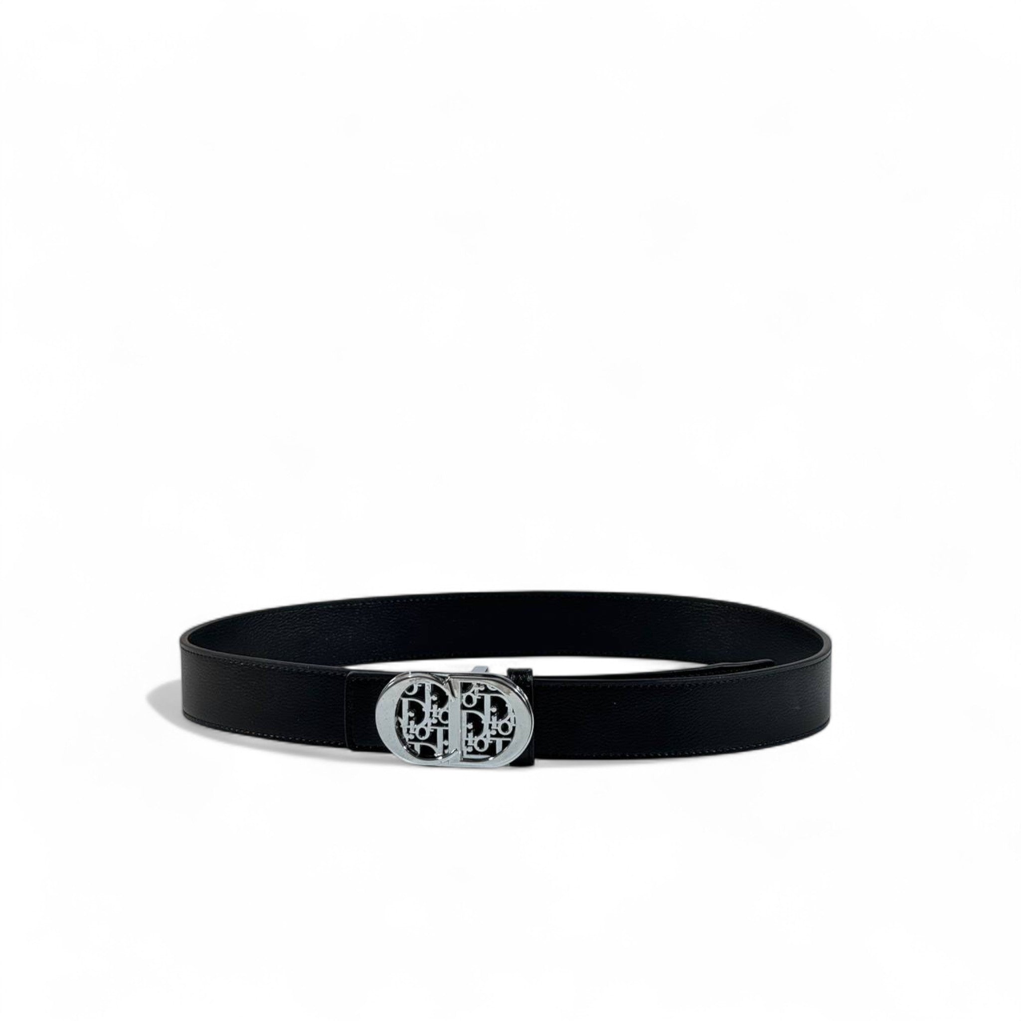 ⚜️ Dior Black Leather Belt – Silver CD Buckle | 115 cm