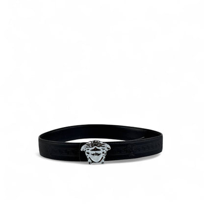 🖤 Versace Black Leather Belt – Silver Medusa Buckle | 110 cm