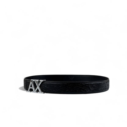 🖤 Armani Exchange Black Leather Belt – Silver AX Buckle | 125 cm