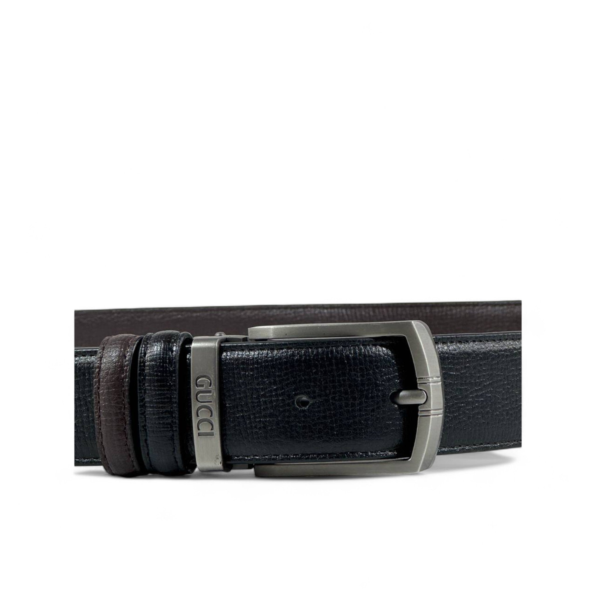 🖤 Gucci Black Leather Belt – Classic Silver Buckle | 125 cm