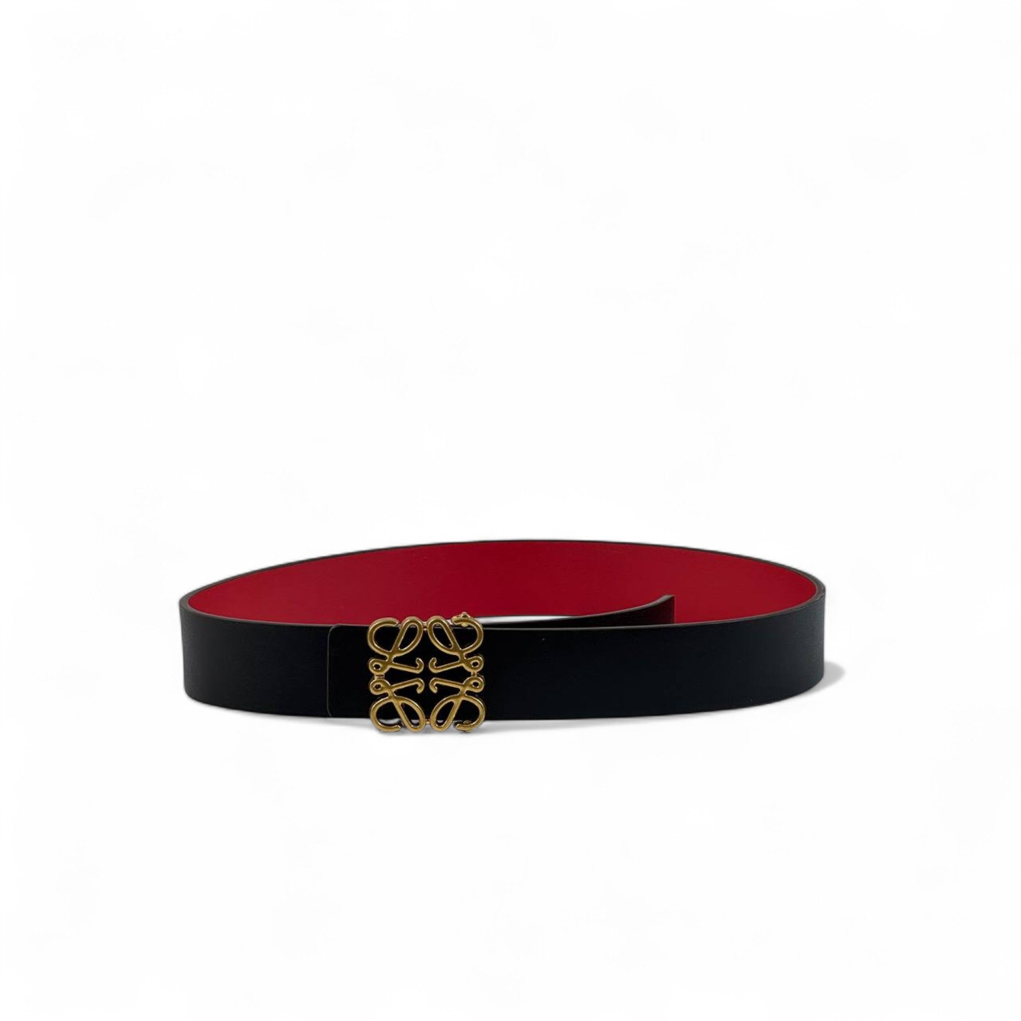 🖤 Loewe Black & Red Reversible Leather Belt – Gold Anagram Buckle | 100 cm