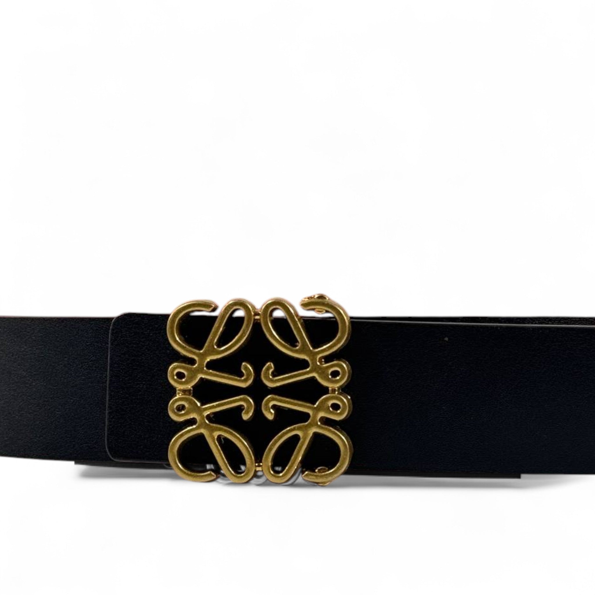 🖤 Loewe Black & Red Reversible Leather Belt – Gold Anagram Buckle | 100 cm