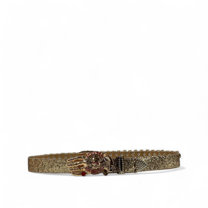 ✨ Luxury Gold Jeweled Belt – Skull Hand Buckle | 125 cm Statement Piece