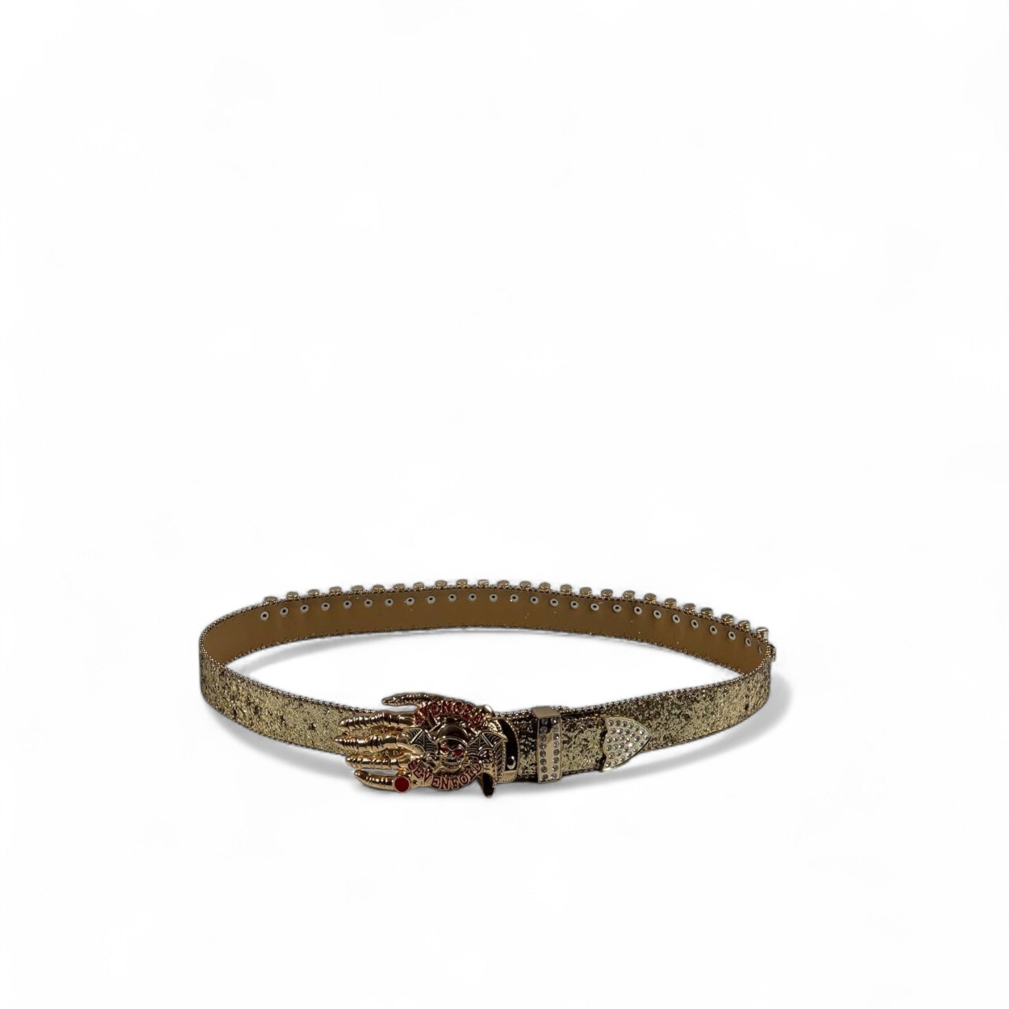 ✨ Luxury Gold Jeweled Belt – Skull Hand Buckle | 125 cm Statement Piece