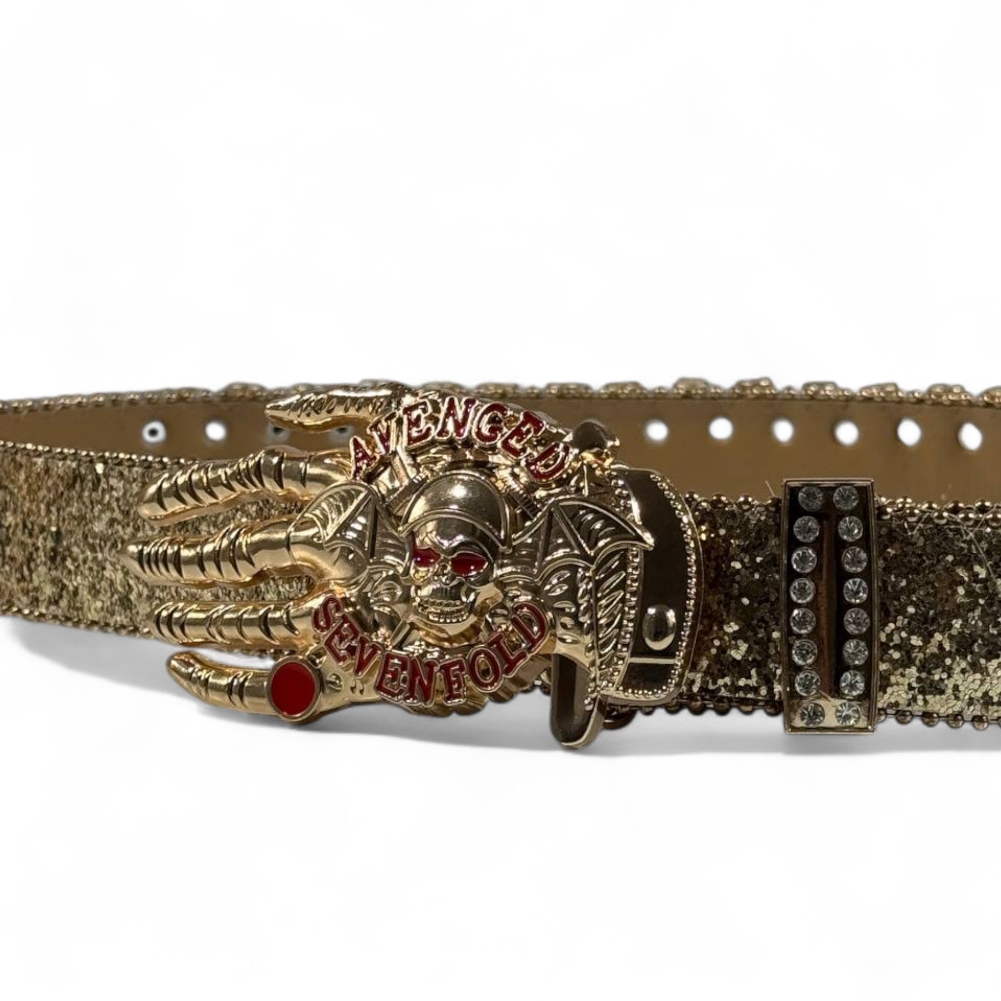 ✨ Luxury Gold Jeweled Belt – Skull Hand Buckle | 125 cm Statement Piece