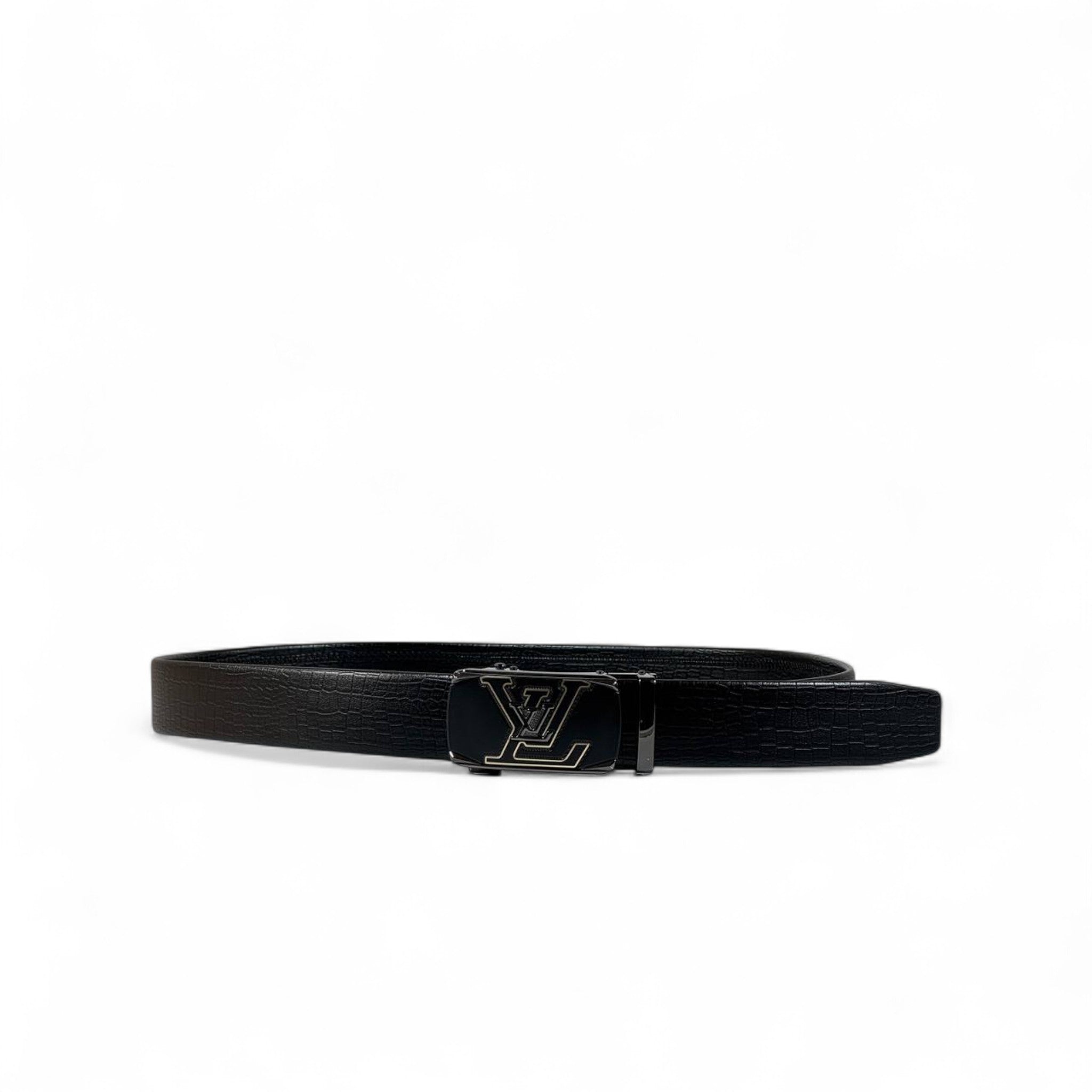 Louis Vuitton Black Croc-Embossed Belt with LV Buckle | 120 cm