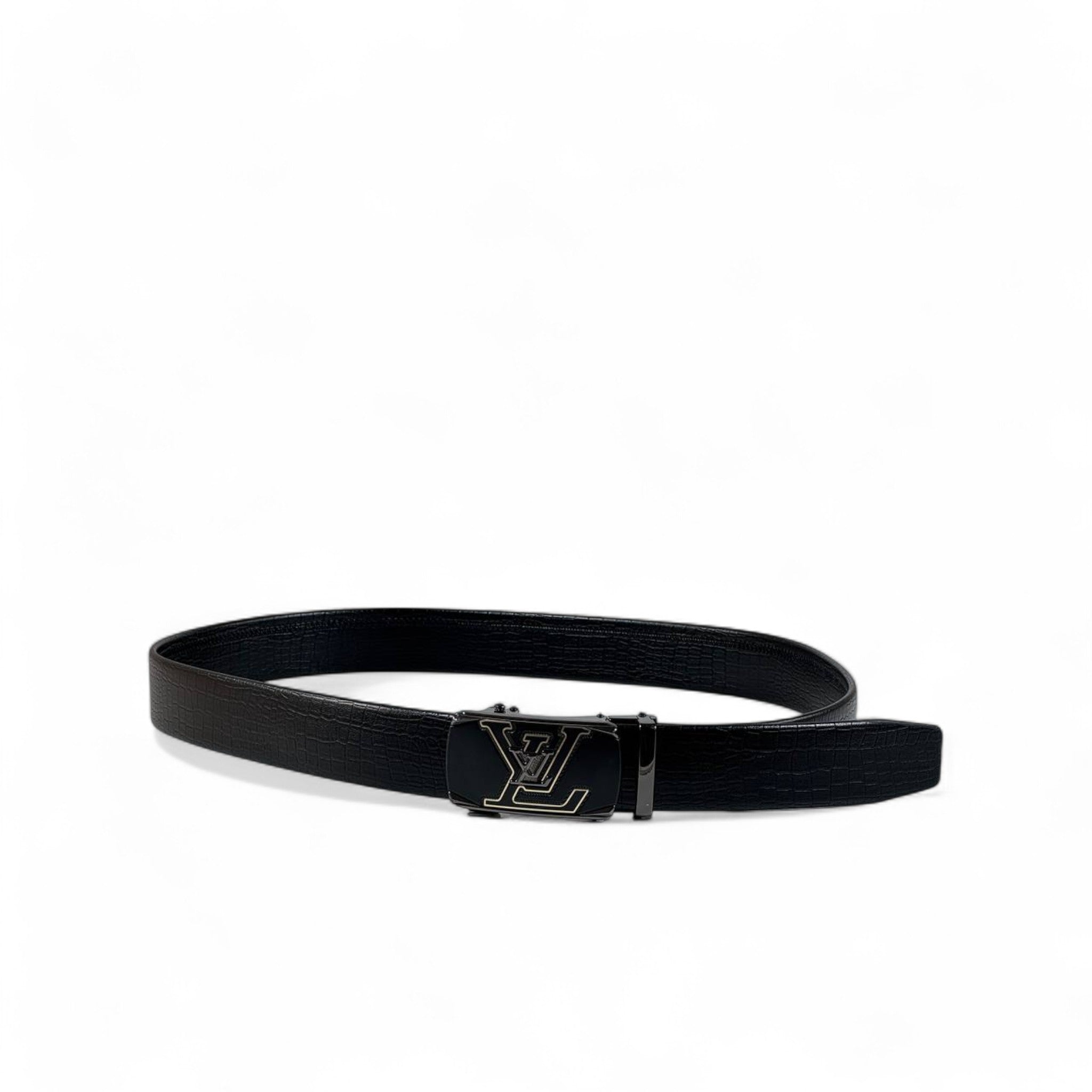 Louis Vuitton Black Croc-Embossed Belt with LV Buckle | 120 cm