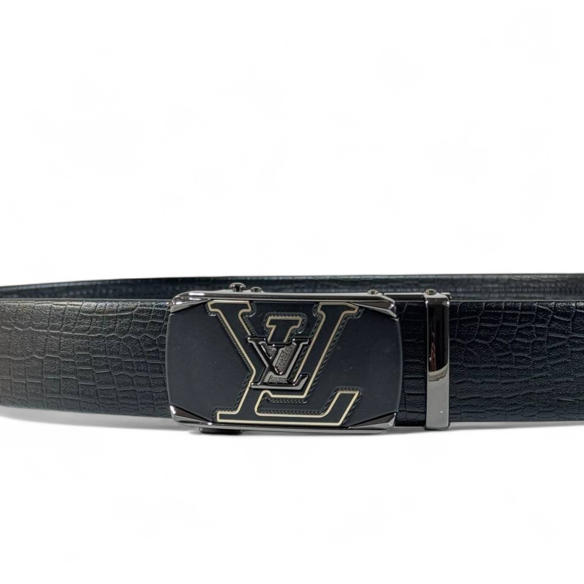 Louis Vuitton Black Croc-Embossed Belt with LV Buckle | 120 cm