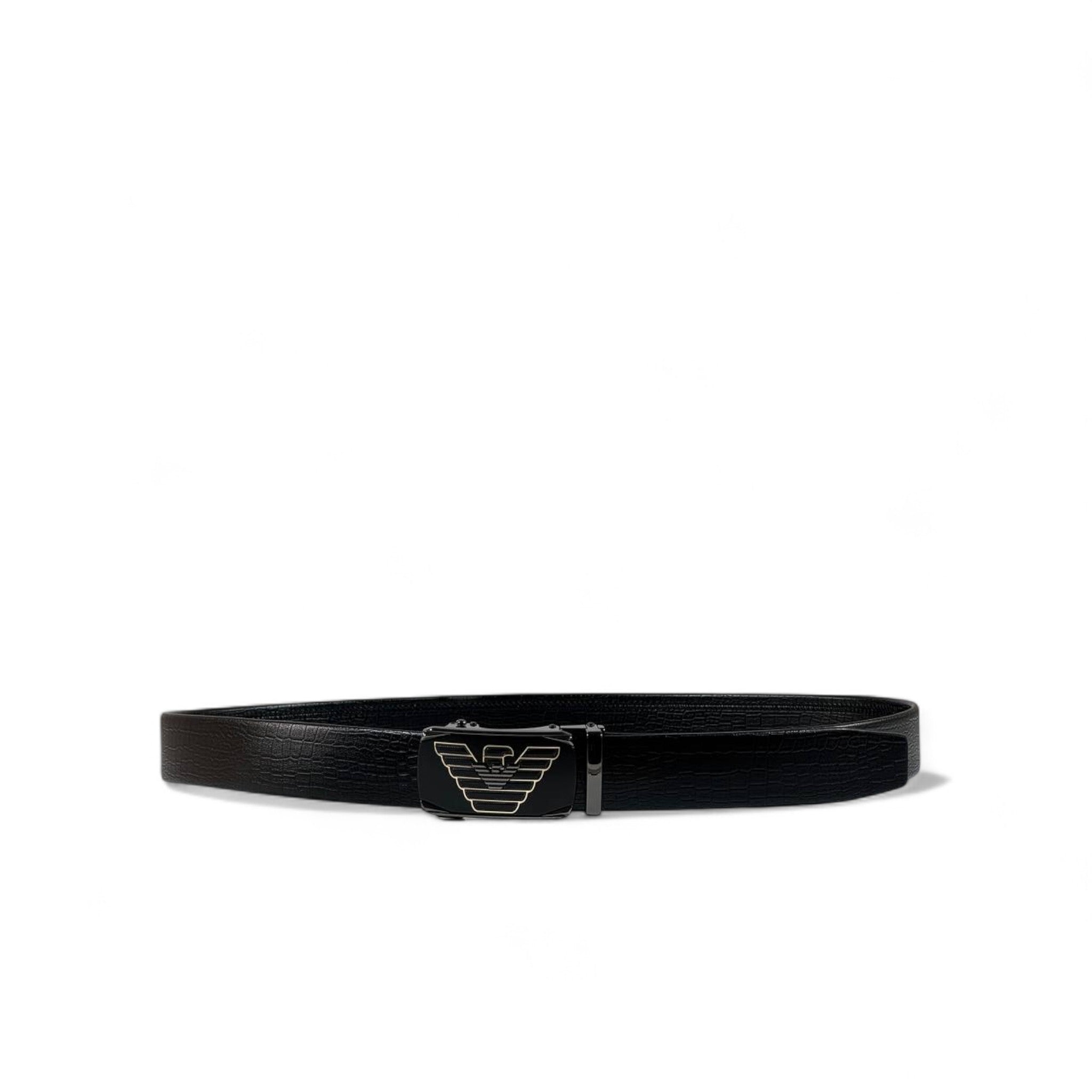 Armani Black Croc-Embossed Belt with Eagle Buckle | 120 cm