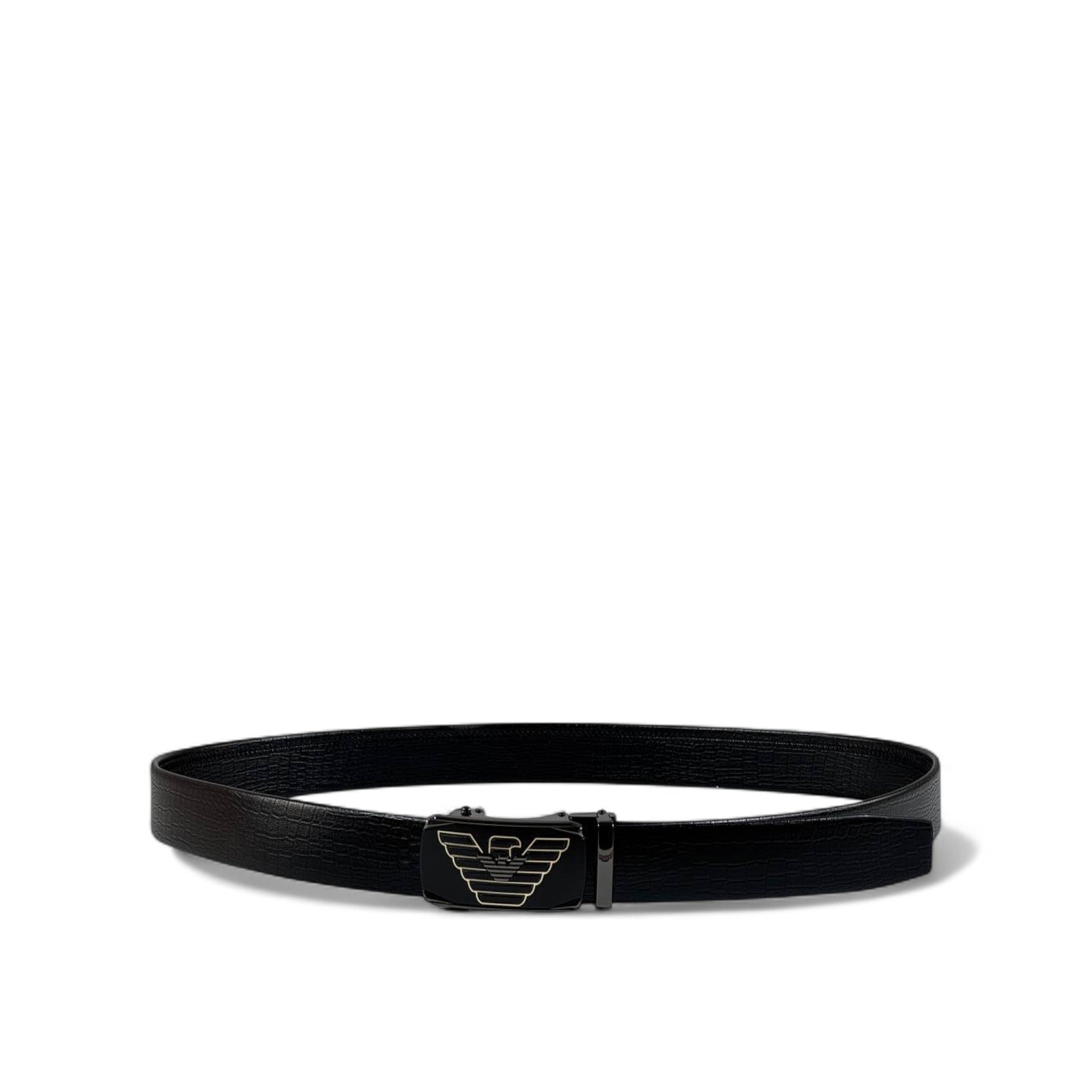Armani Black Croc-Embossed Belt with Eagle Buckle | 120 cm