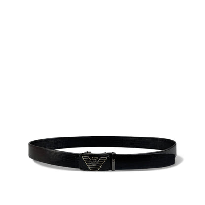 Armani Black Croc-Embossed Belt with Eagle Buckle | 120 cm