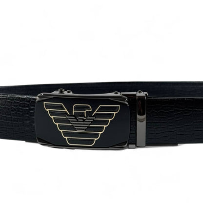 Armani Black Croc-Embossed Belt with Eagle Buckle | 120 cm