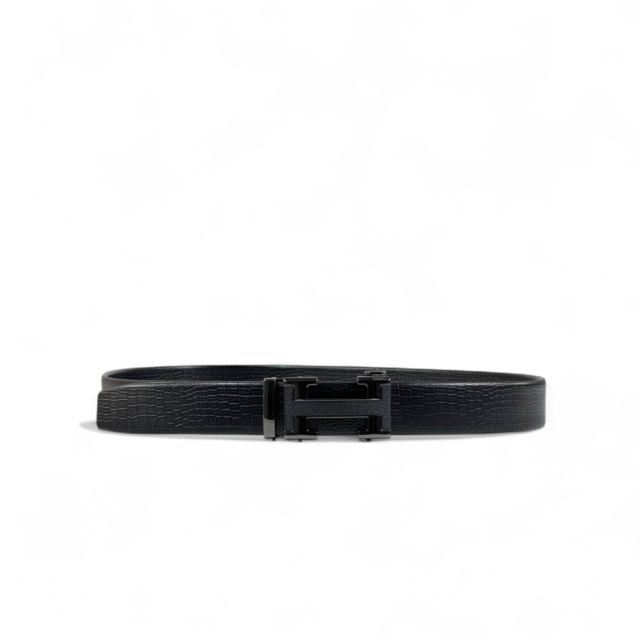 Hermès Black Croc-Embossed Leather Belt with H Buckle | 120 cm