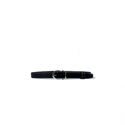 Ferragamo Black Leather Belt with Silver Rounded Buckle | 115 cm
