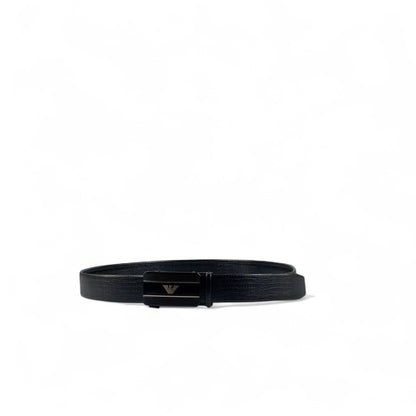 Armani Black Leather Belt with Eagle Logo Buckle | 120 cm