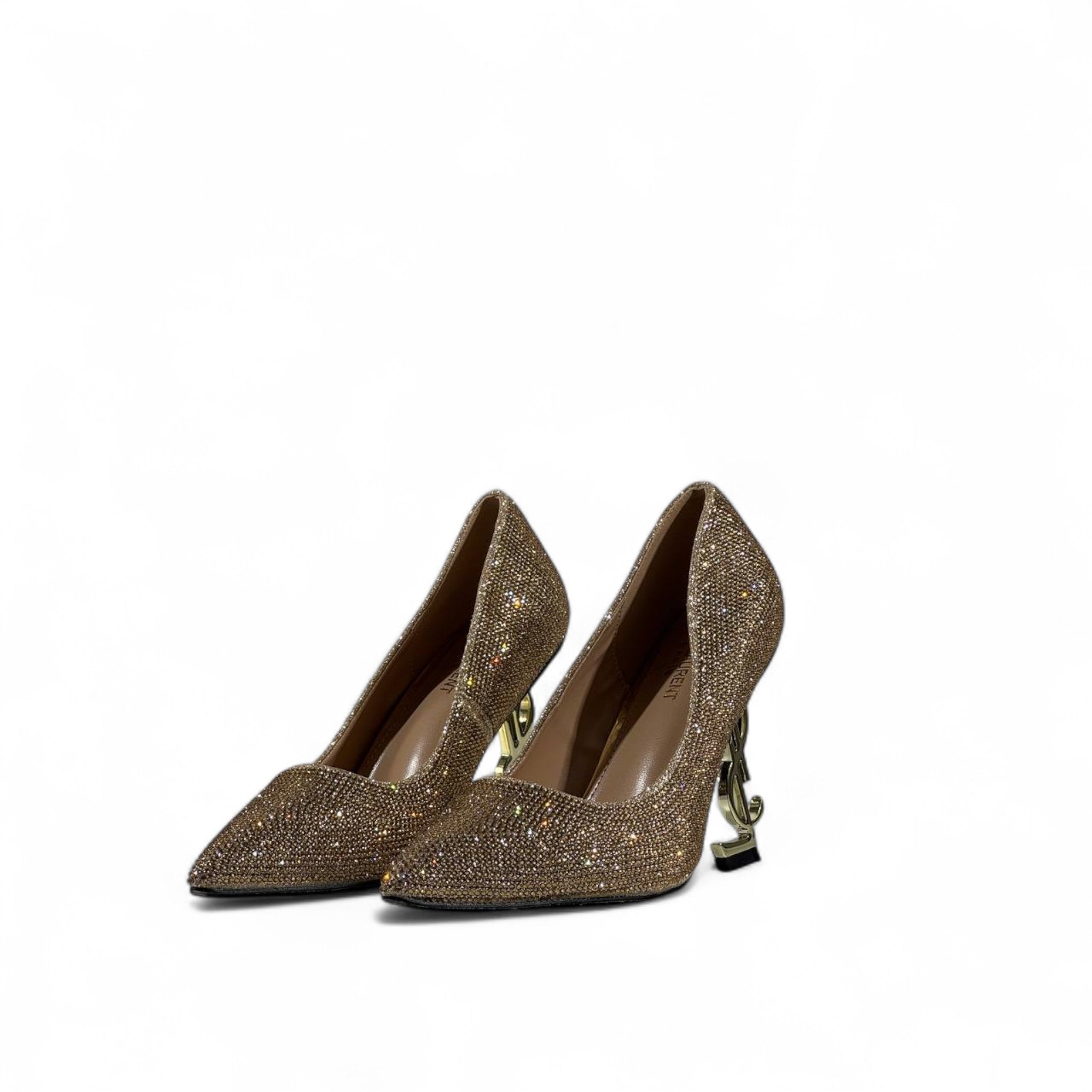 👑✨ Saint Laurent Gold Crystal Pumps with Iconic YSL Heel ✨💎👠